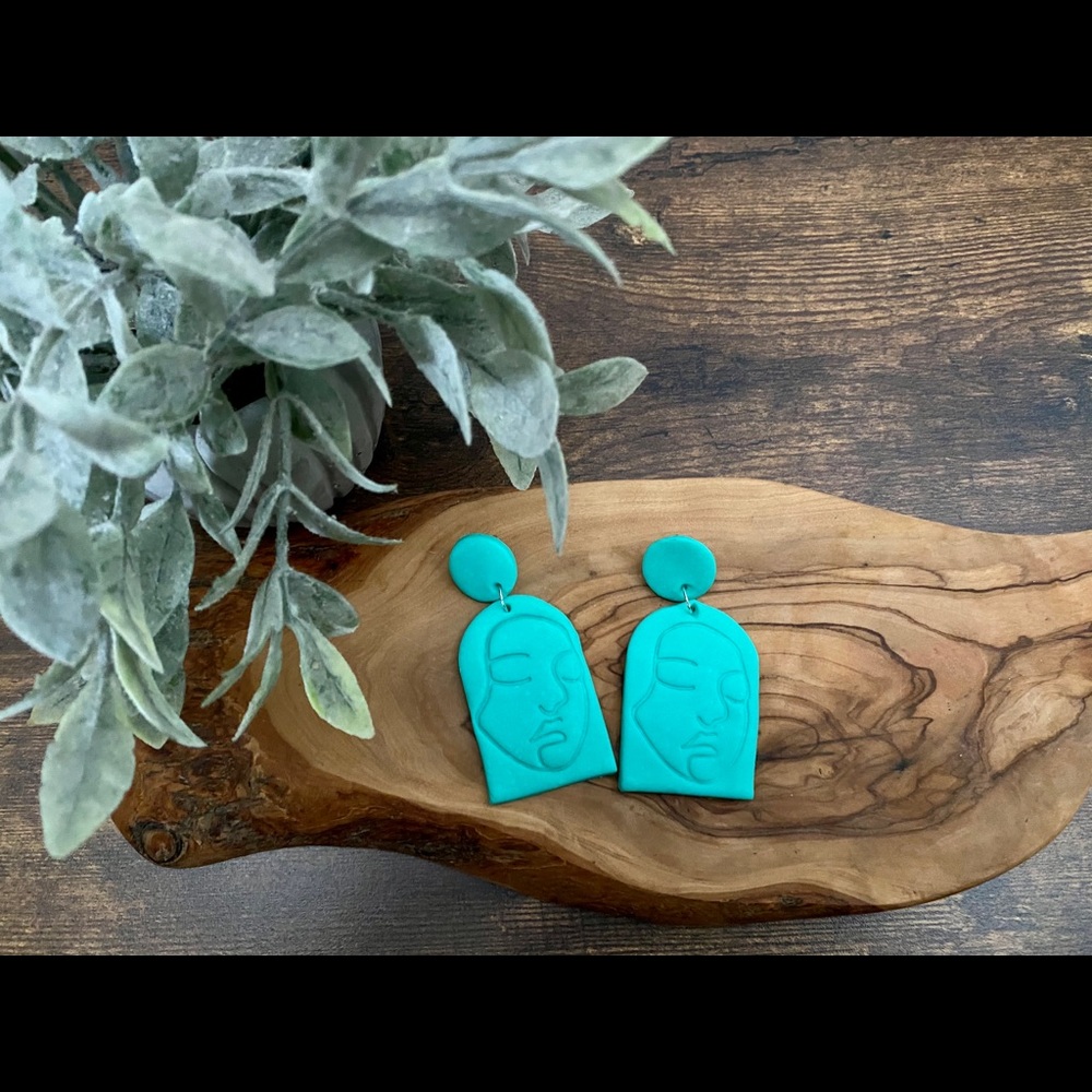 Handmade Abstract Woman’s Face Clay Earrings - Picture 2 of 9